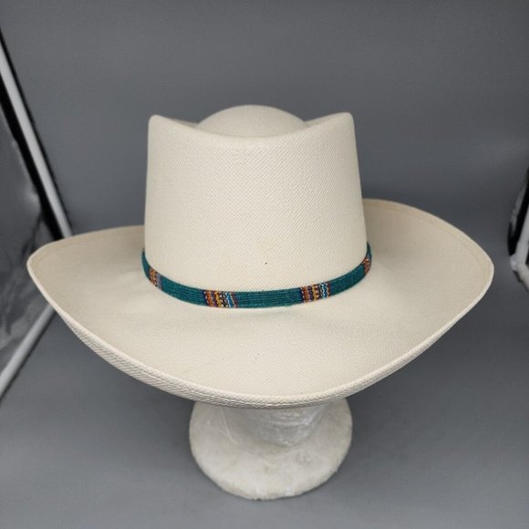 WRANGLER Straw Western Hat W/ Leather Band Sz. 6 7/8 Women’s  White - Picture 1 of 9